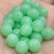 50 Vintage Green Mint Japan Opal Round Glass Beads - Sea Beads