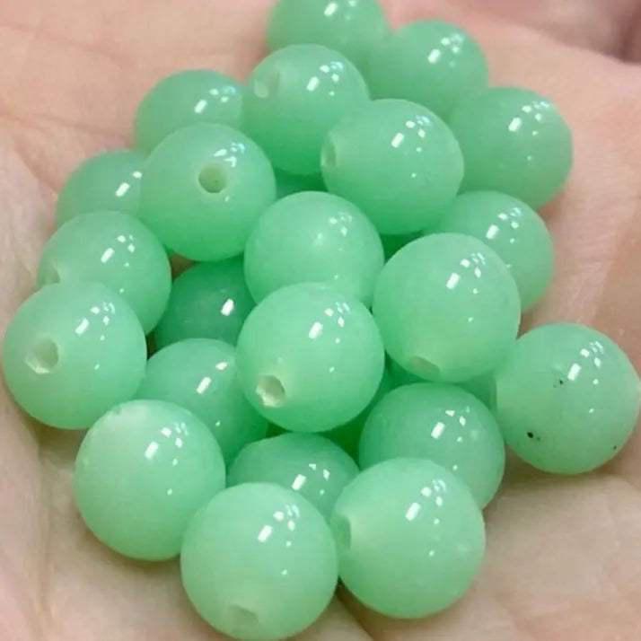 50 Vintage Green Mint Japan Opal Round Glass Beads - Sea Beads