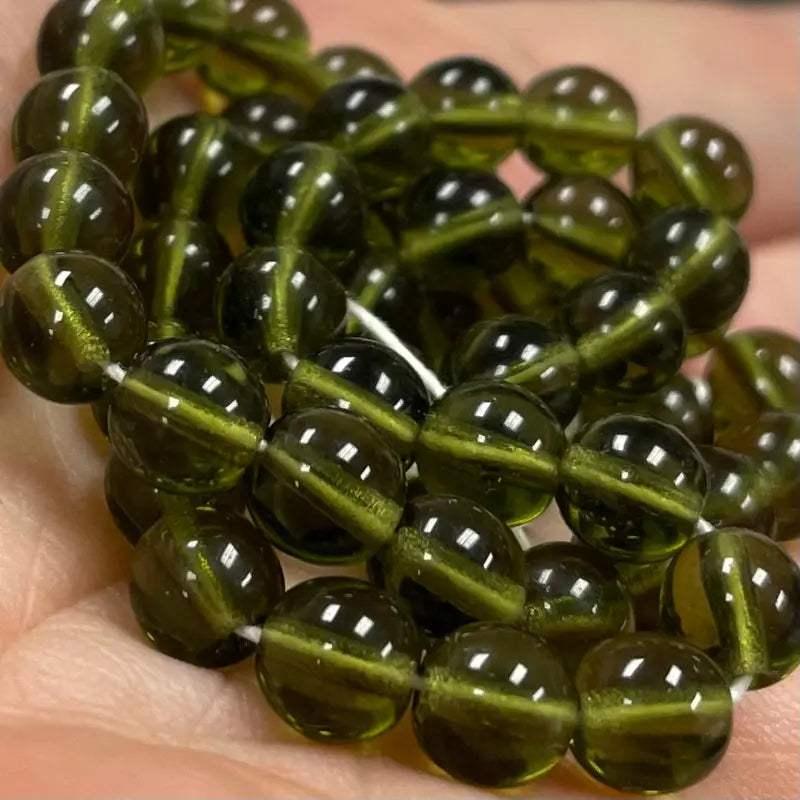 50 Vintage Green Olivine Dark Czech Round Glass Beads - Sea Beads
