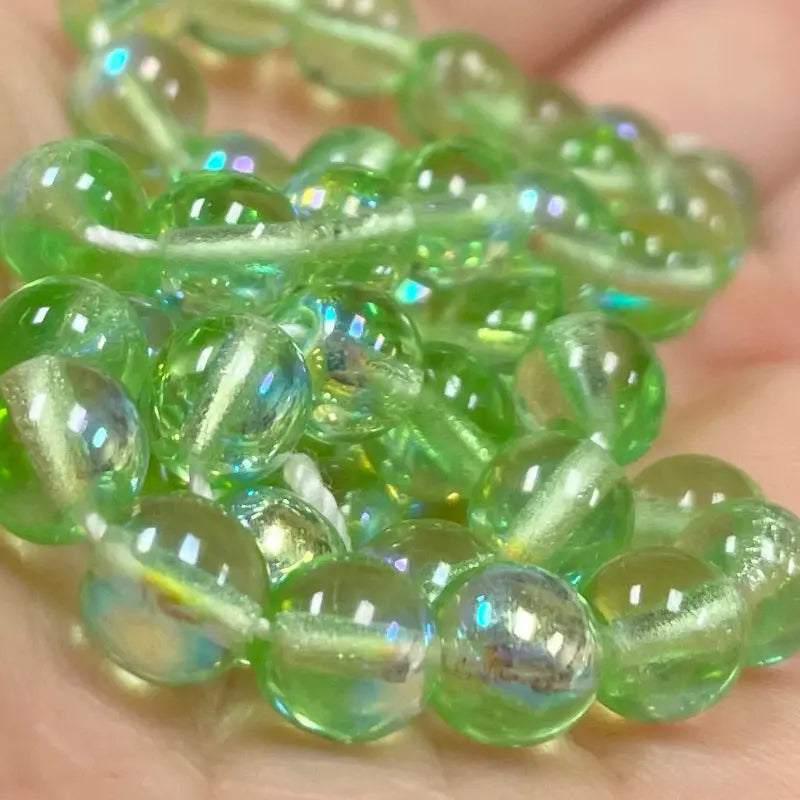50 Vintage Green Peridot AB Czech Round Glass Beads - Sea Beads
