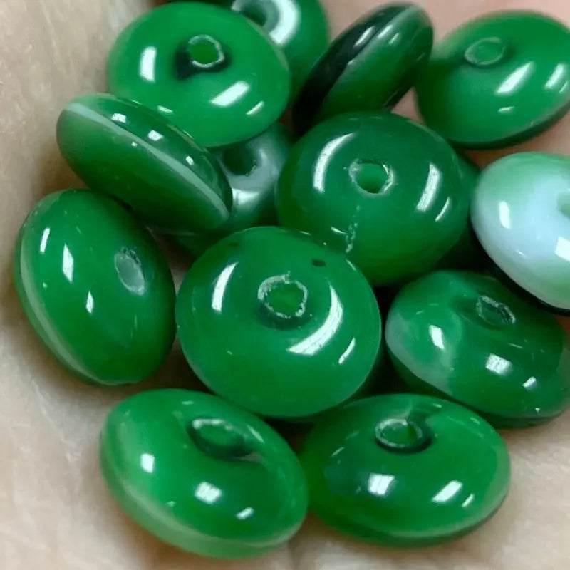 50 Vintage Green Rondelle Glass Beads - Sea Beads