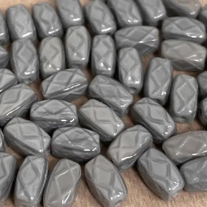 50 Vintage Grey Czech Patterned Glass Beads - Sea Beads