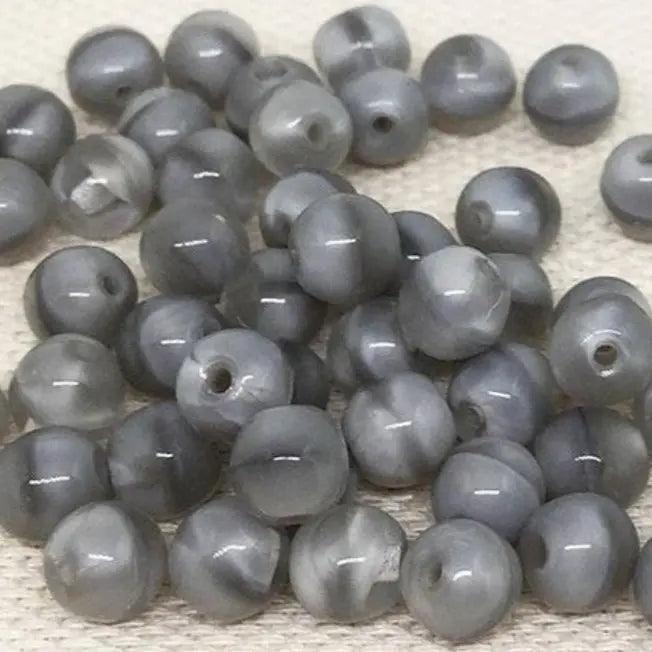 50 Vintage Grey Givre Czech Glass Beads - Sea Beads