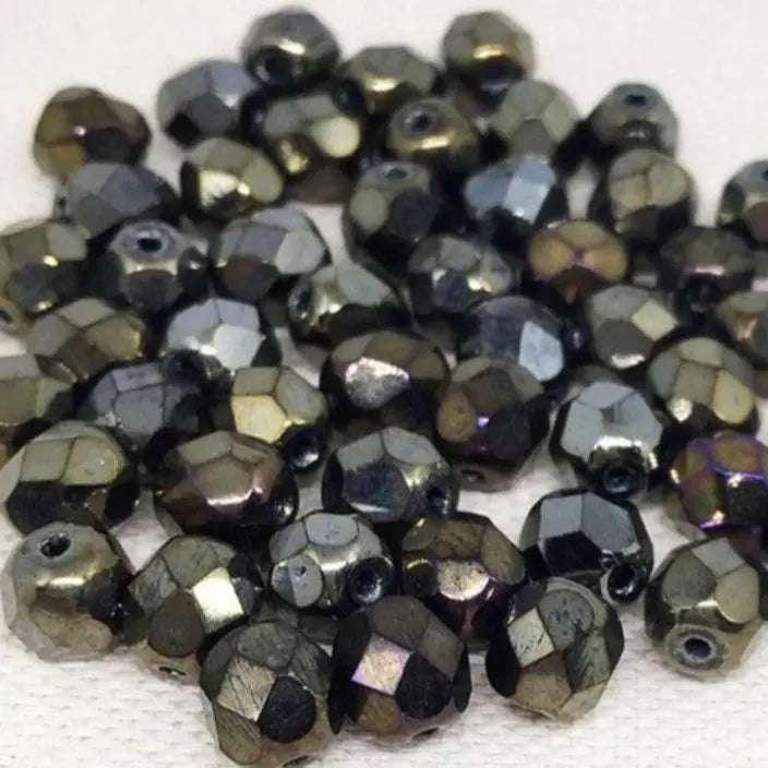 50 Vintage Iris Bronze Czech Faceted Glass Beads - Sea Beads