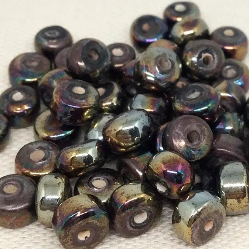 50 Vintage Iris Bronze Metallic Rondelle Glass Beads - Sea Beads
