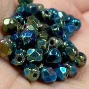 50 Vintage Iris Green Czech Faceted Glass Beads - Sea Beads