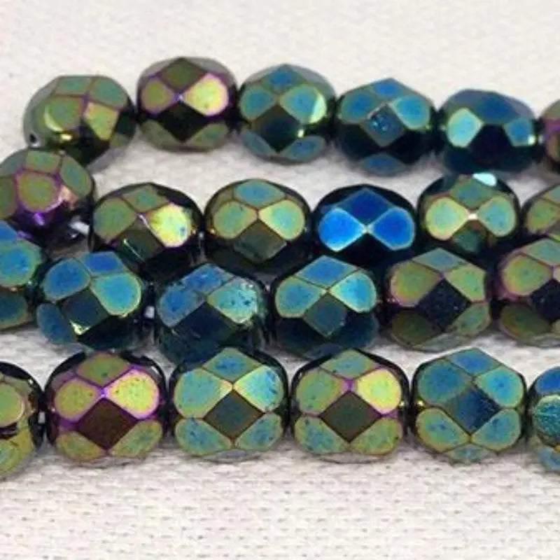 50 Vintage Iris Green Czech Glass Beads - Sea Beads