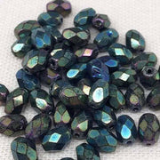 50 Vintage Iris Green Czech Oval Glass Beads - Sea Beads