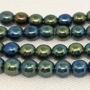 50 Vintage Iris Green Czech Round Glass Beads - Sea Beads