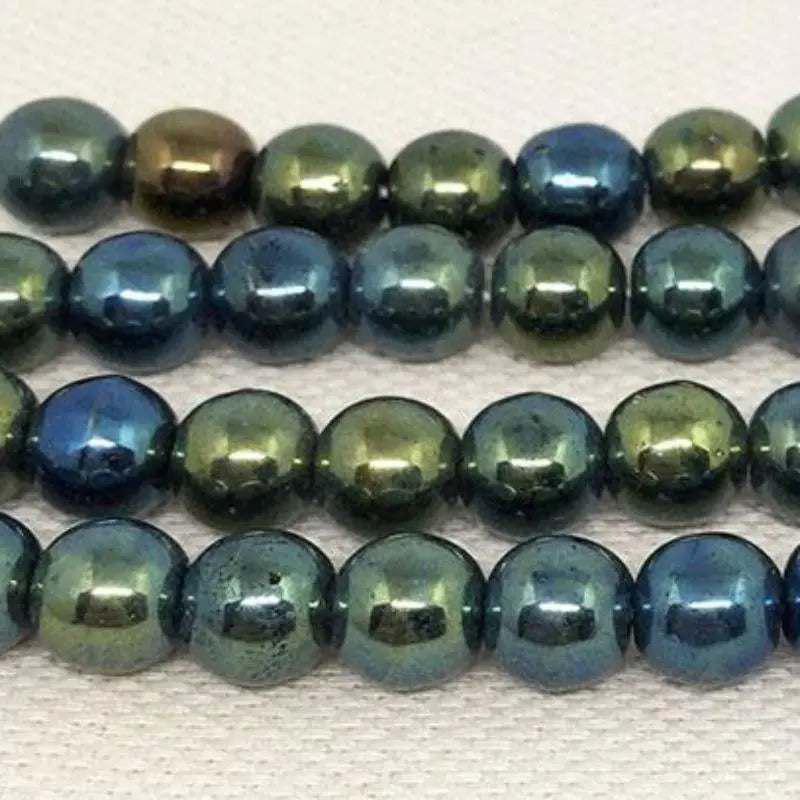 50 Vintage Iris Green Czech Round Glass Beads - Sea Beads