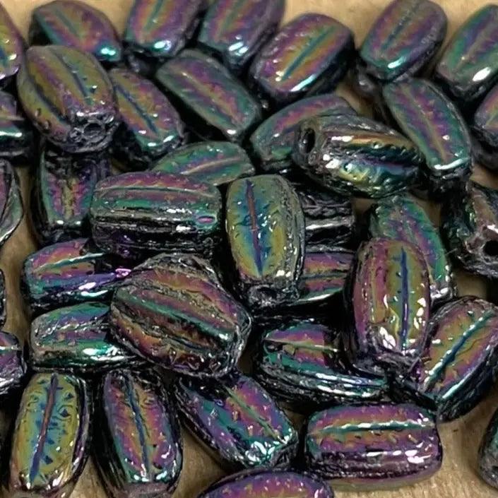 50 Vintage Iris Metallic Czech Oval Glass Beads Glass Beads - Sea Beads