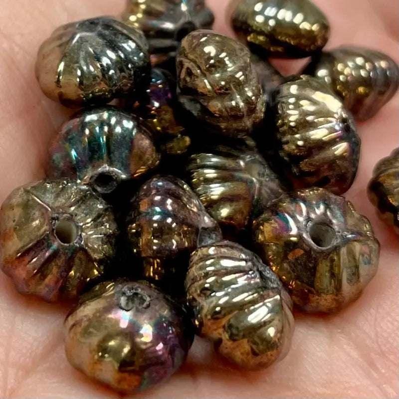 50 Vintage Iris Metallic Melon Glass Beads - Sea Beads