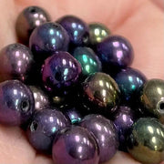 50 Vintage Iris Purple Czech Round Glass Beads - Sea Beads