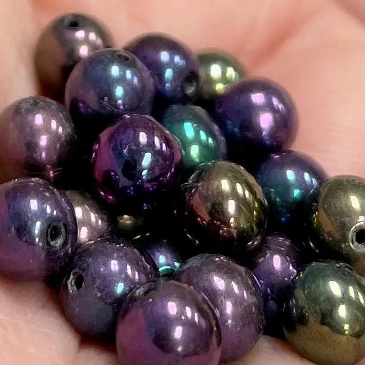 50 Vintage Iris Purple Czech Round Glass Beads - Sea Beads