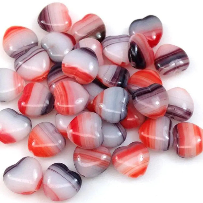 50 vintage mixed purple red Czech heart glass beads, 8x4mm, with fire polished shine.