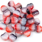 50 vintage mixed purple red Czech heart glass beads, 8x4mm, with fire polished shine.