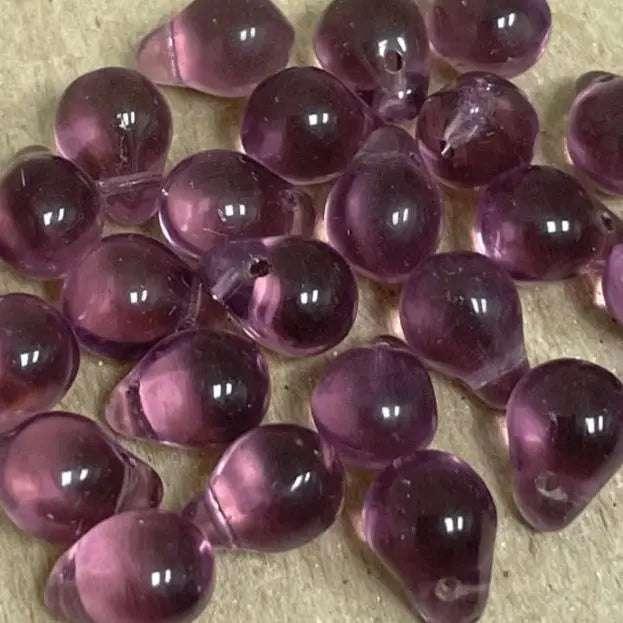 50 Vintage Purple Amethyst Czech Briolette Glass Beads - Sea Beads