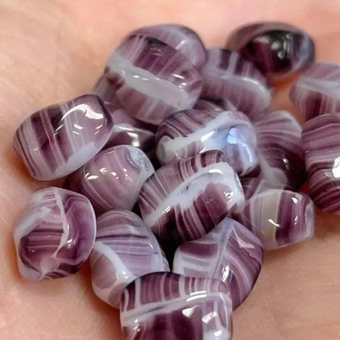 50 Vintage Purple Amethyst Striped Glass Beads - Sea Beads