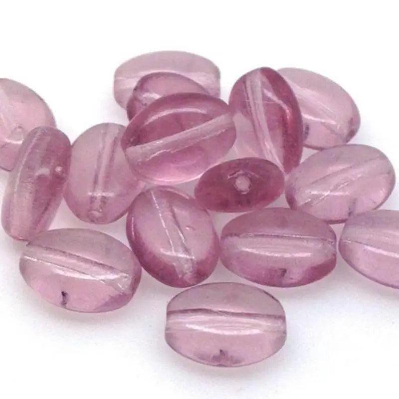 50 Vintage Purple Light Amethyst Czech Oval Glass Beads - Sea Beads