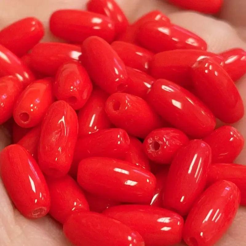 50 Vintage Red Rice Oval Glass Beads - Sea Beads