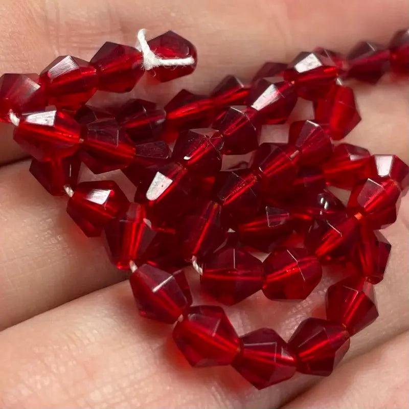 50 Vintage Red Siam Bicone Glass Beads - Sea Beads