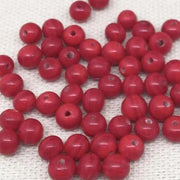 50 Vintage Red Striped Round Japan Glass Beads - Sea Beads