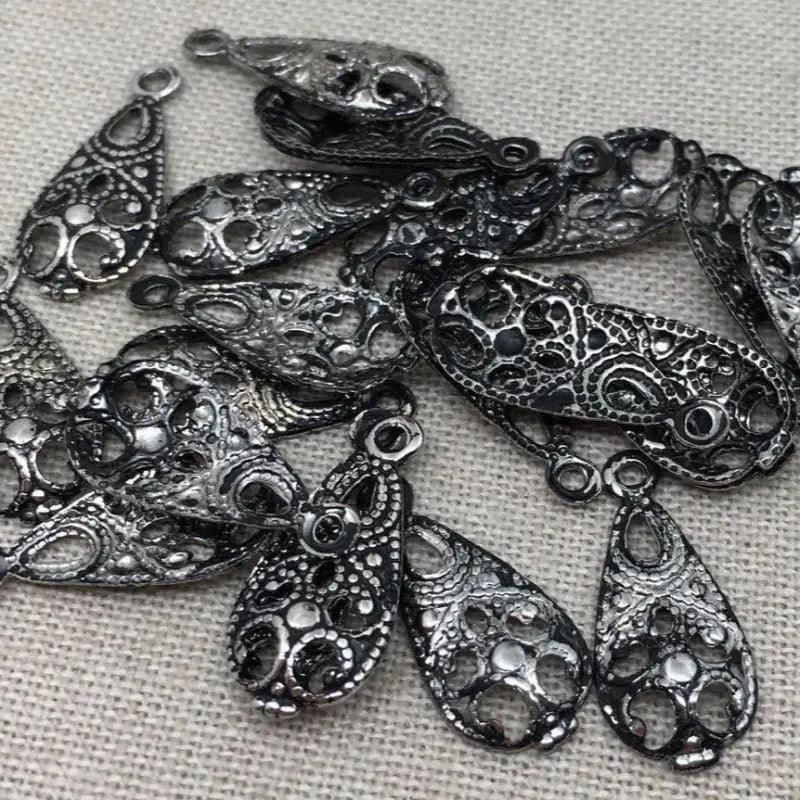 50 Vintage Silver Antique Plated Filigree Charms - Sea Beads