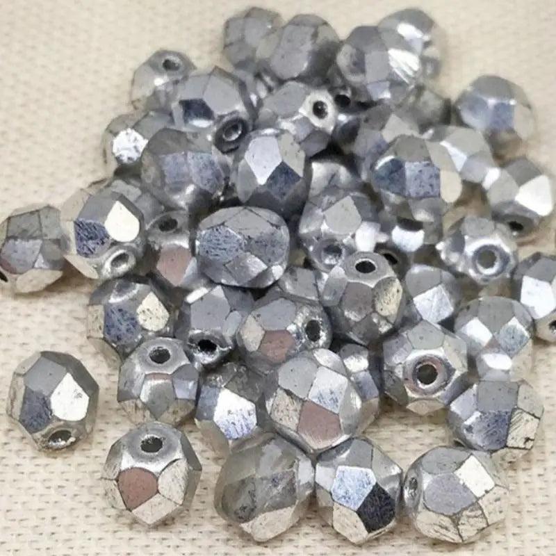 50 Vintage Silver Czech Faceted Glass Beads - Sea Beads