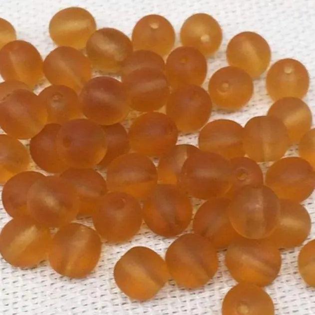 50 Vintage Topaz Czech Matte Round Glass Beads - Sea Beads