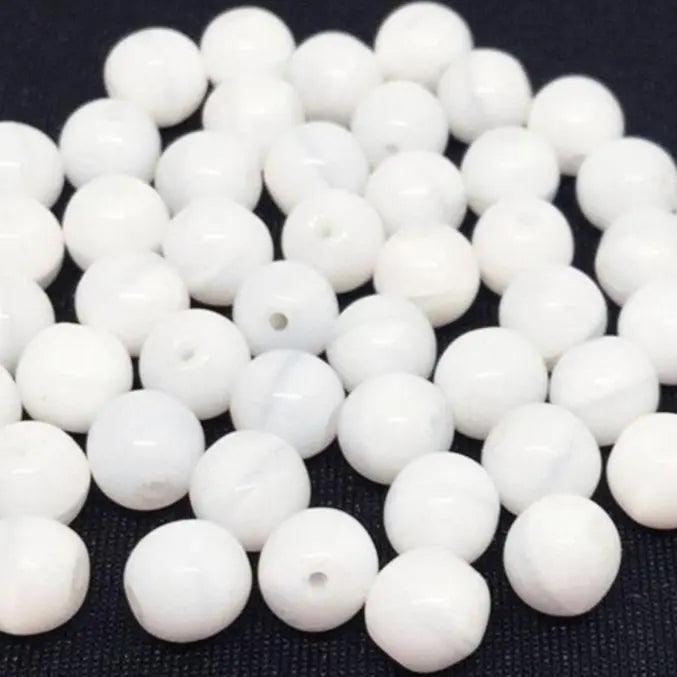 50 Vintage White Czech Opal Round Glass Beads - Sea Beads