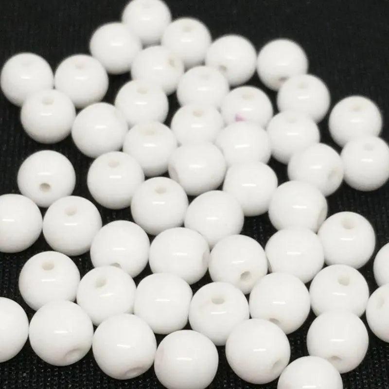 50 Vintage White Czech Round Glass Beads - Sea Beads
