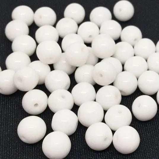 50 Vintage White Czech Round Glass Round Beads - Sea Beads