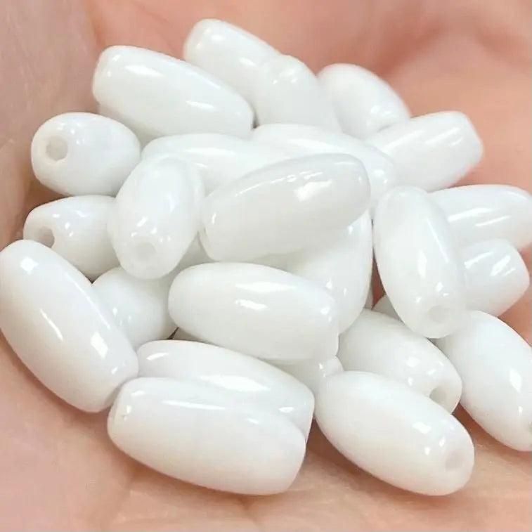 50 Vintage White Rice Oval Glass Beads - Sea Beads