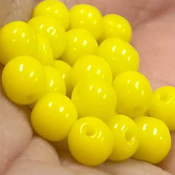 50 Vintage Yellow Czech Round Glass Beads - Sea Beads