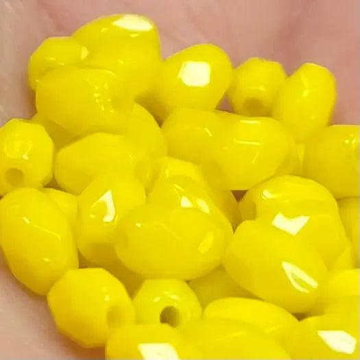 50 Vintage Yellow Fire Polished Oval Glass Beads - Sea Beads
