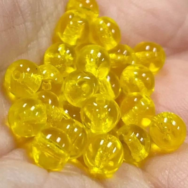 50 Vintage Yellow Golden Czech Round Glass Beads - Sea Beads