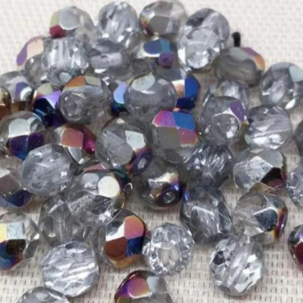 50 Vitrail Silver Czech Fire Polished Glass Beads - Sea Beads