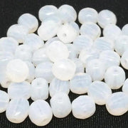 50 White Opalescent Czech Two Way Coin Glass Beads - Sea Beads