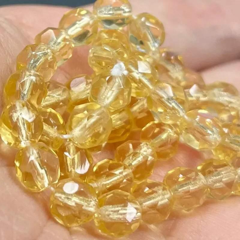 50 Yellow Golden Czech Fire Polished Glass Beads - Sea Beads