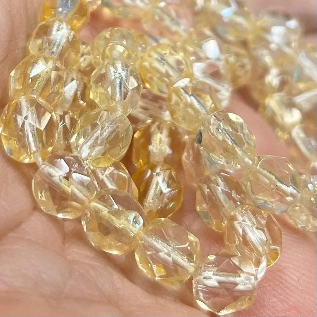 50 Yellow Light Golden Czech Fire Polished Glass Beads - Sea Beads