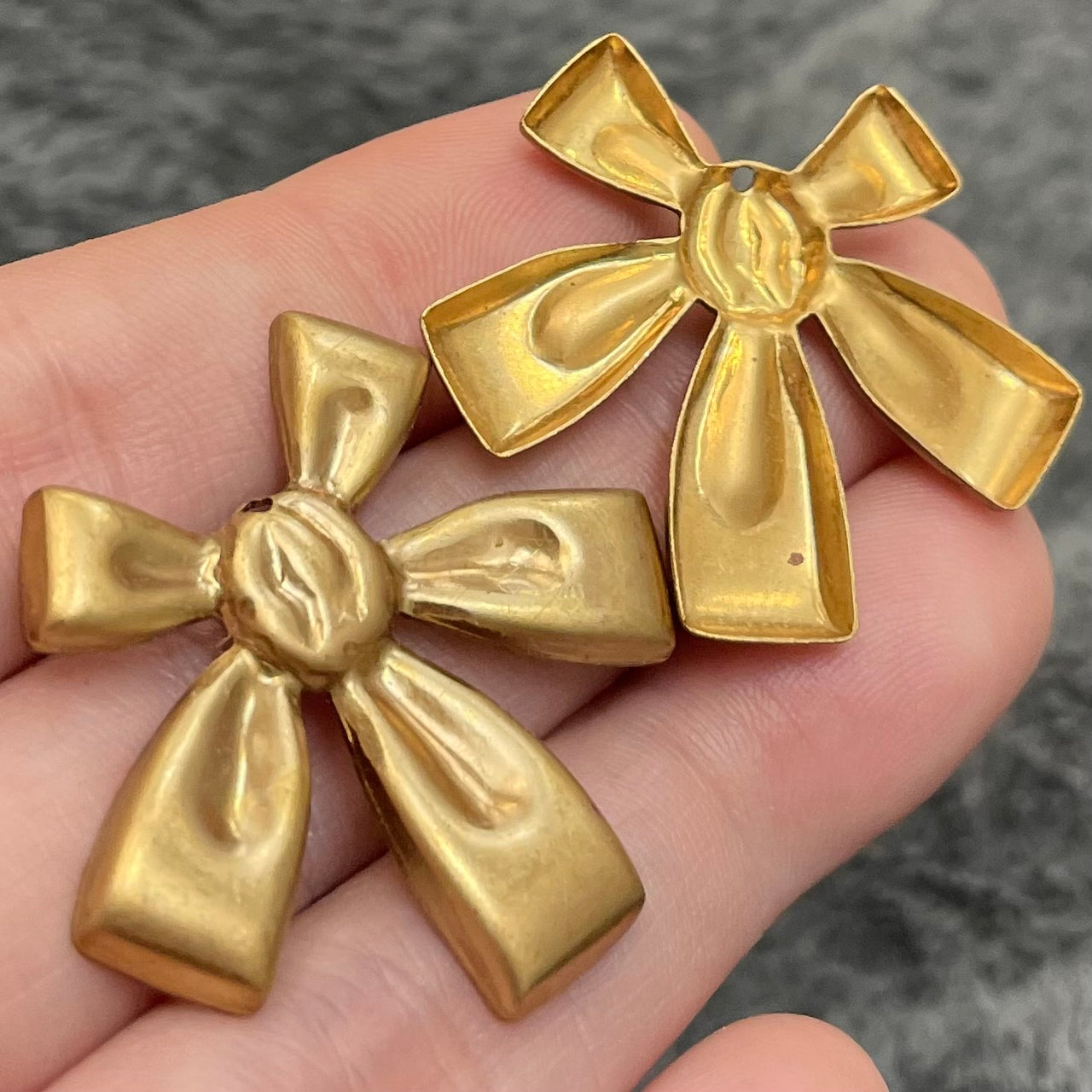 4 Vintage Brass Bow Metal Pendants