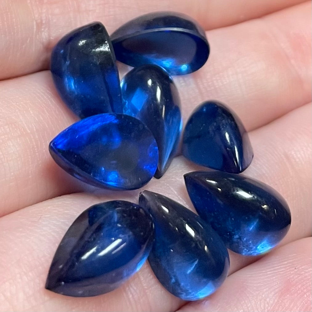 8 Vintage Blue Montana High Dome Pear Glass Cabochons