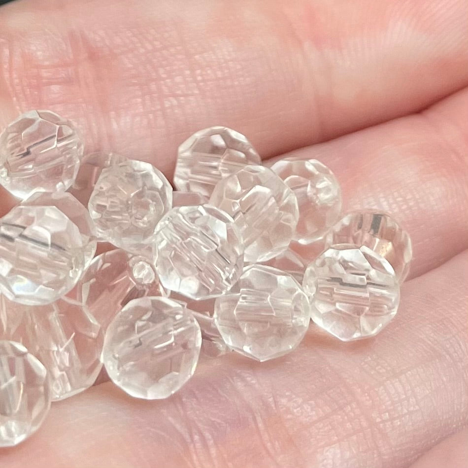 25 Vintage Clear Faceted Round Glass Beads