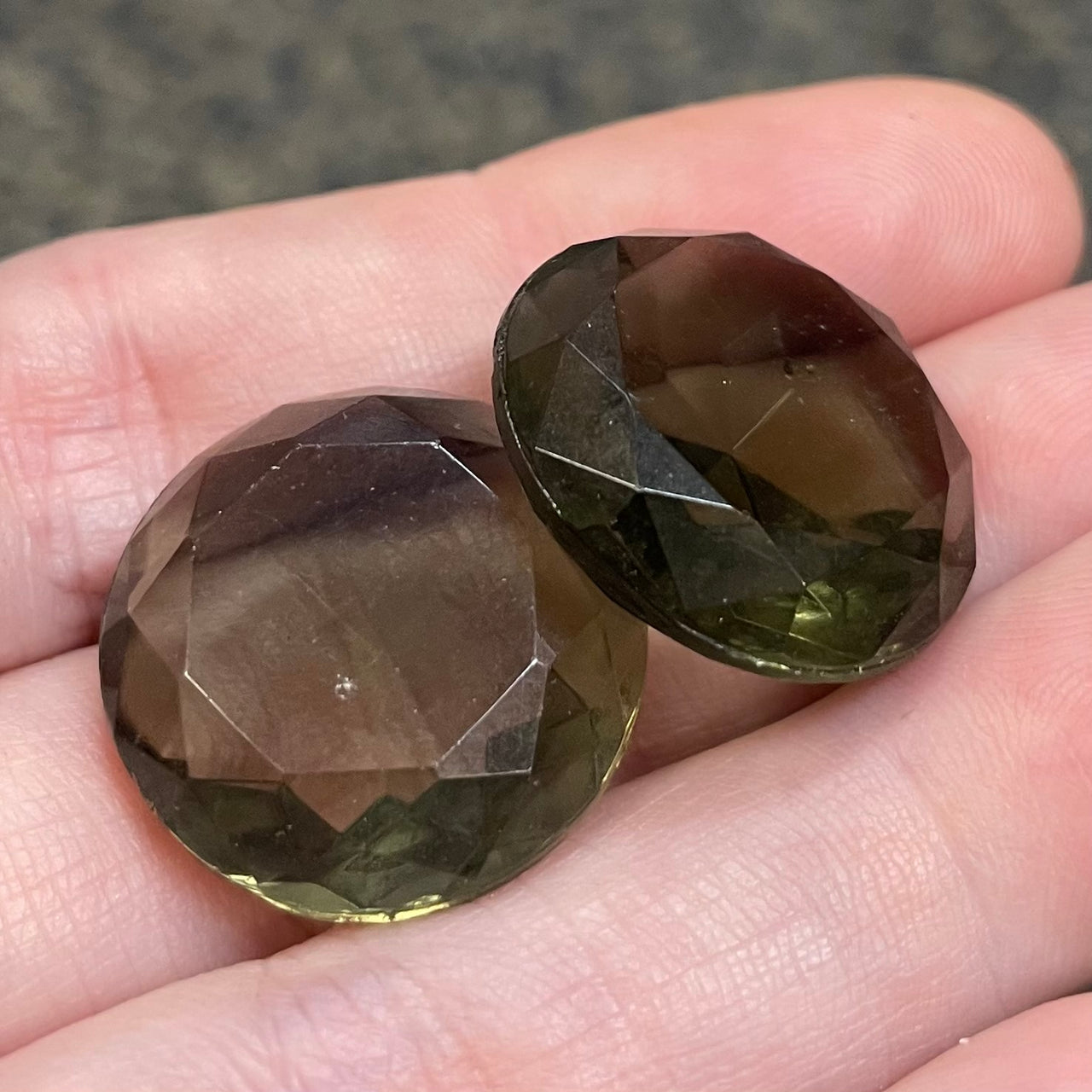 2 Vintage Black Diamond Round Glass Stones