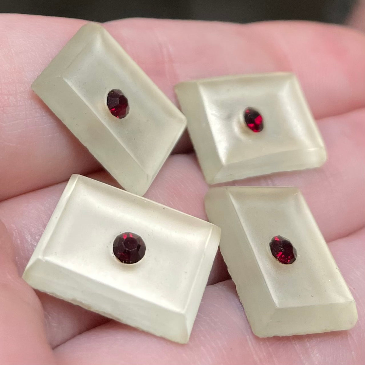 4 Vintage Clear Moonglow German Rectangle Glass Cabochons