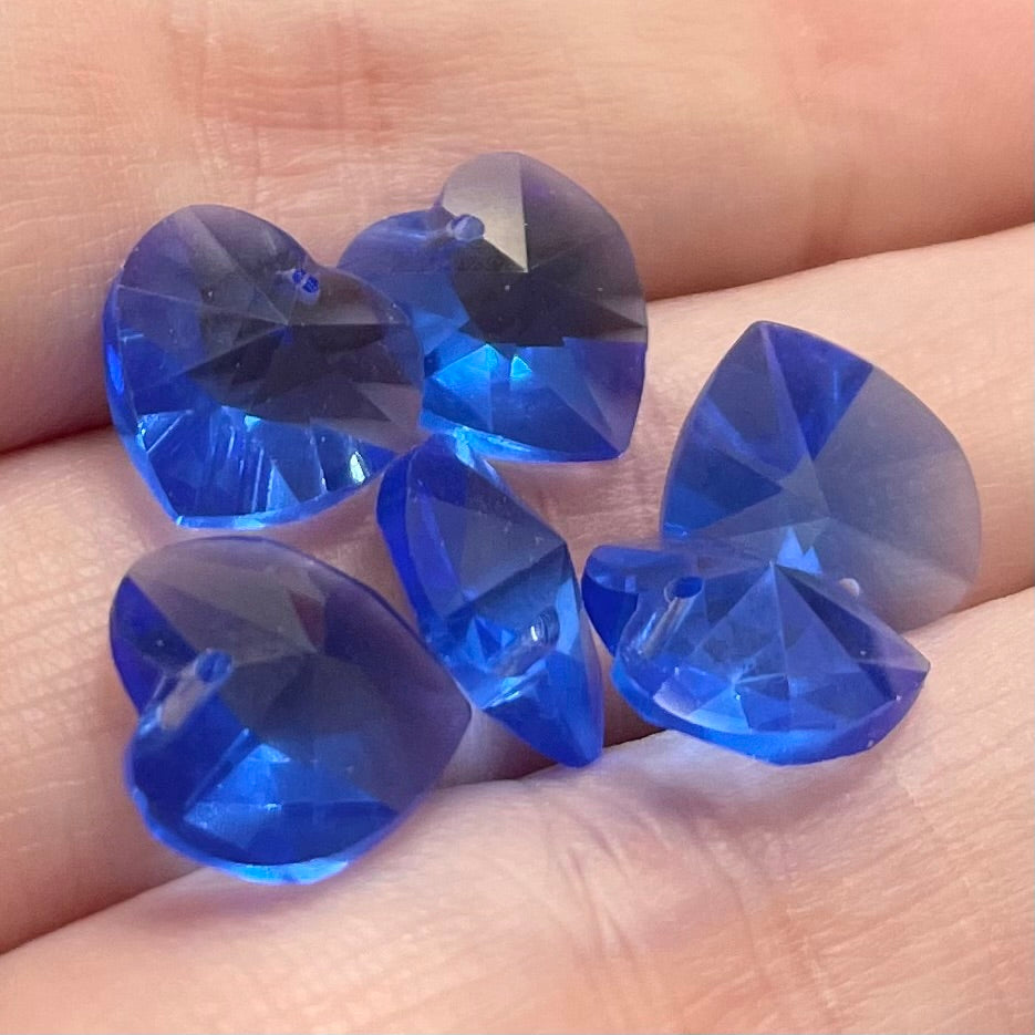 6 Blue Sapphire Swarovski Crystal Heart Charms Art #6202