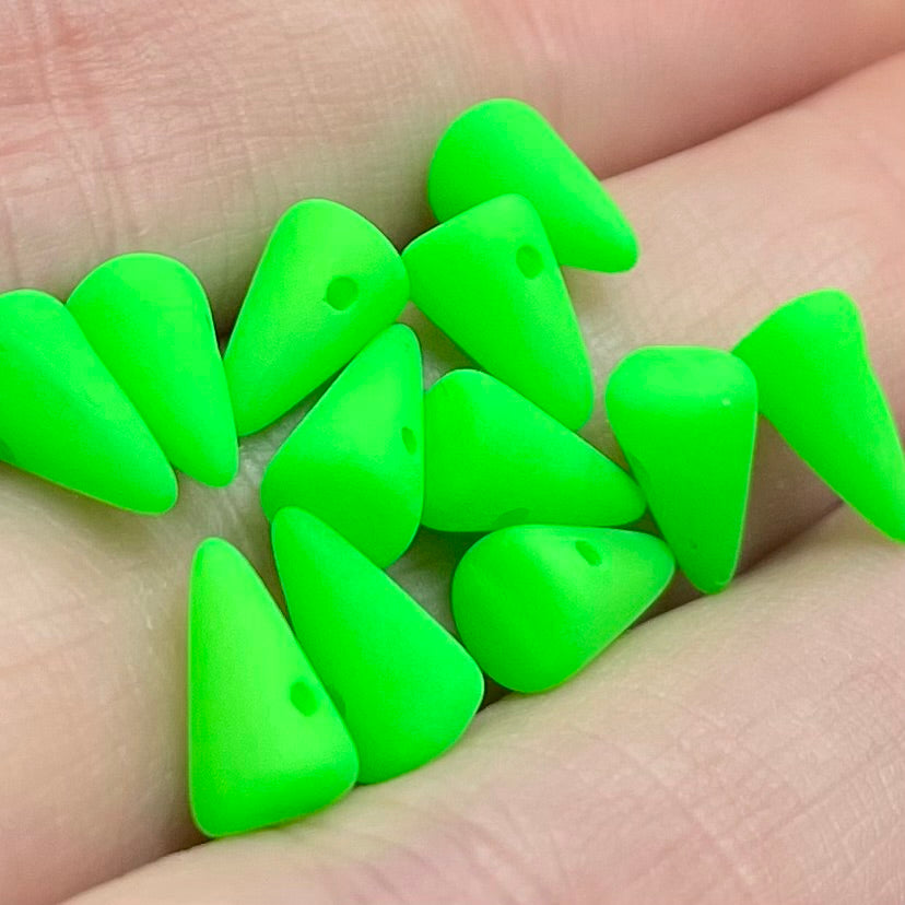 12 Mini Matte Neon Green Czech Spike Glass Beads
