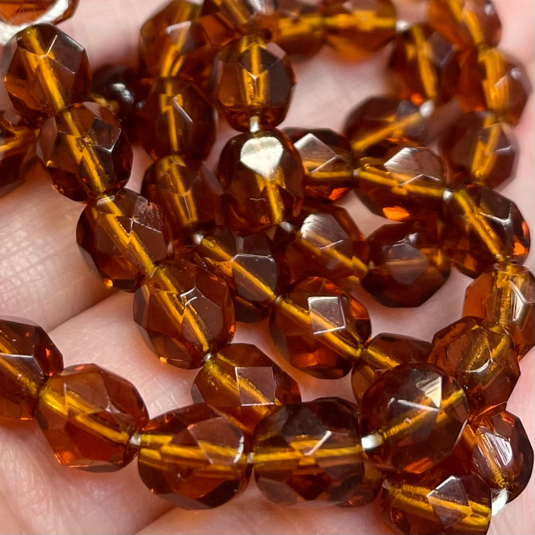 50 Amber Czech Fire Polished Glass Beads
