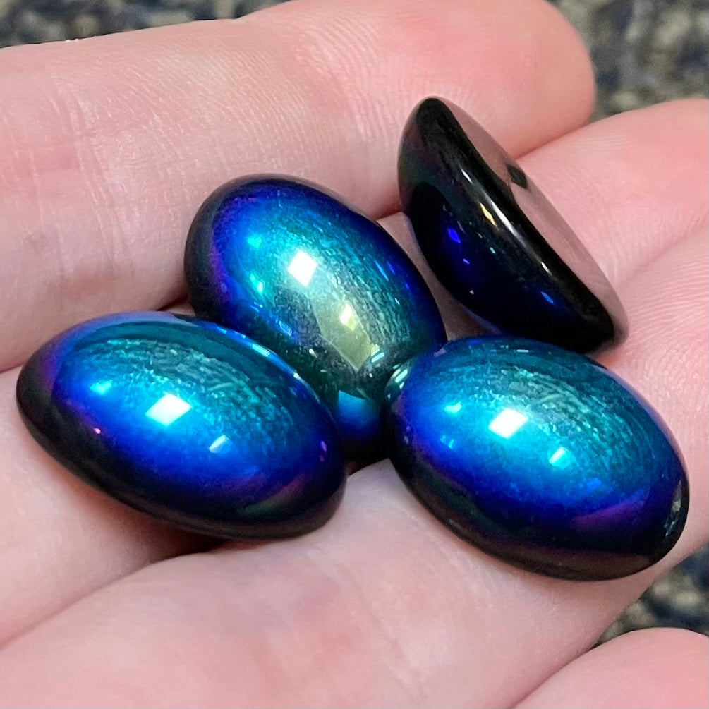 10 Vintage Black AB Czech Oval Glass Cabochons