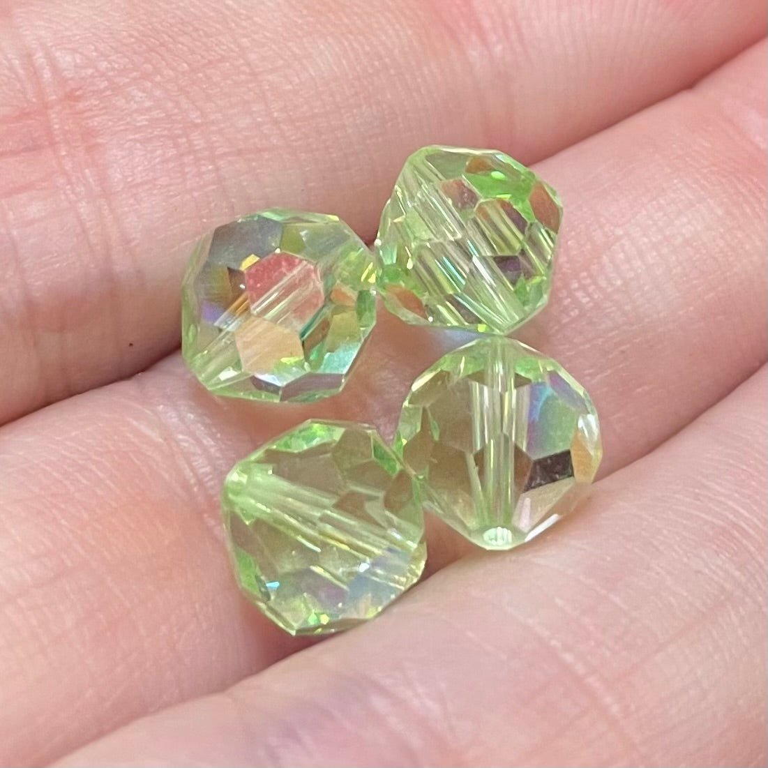 12 Vintage Green Chrysolite AB Swarovski Crystal Beads #SW110